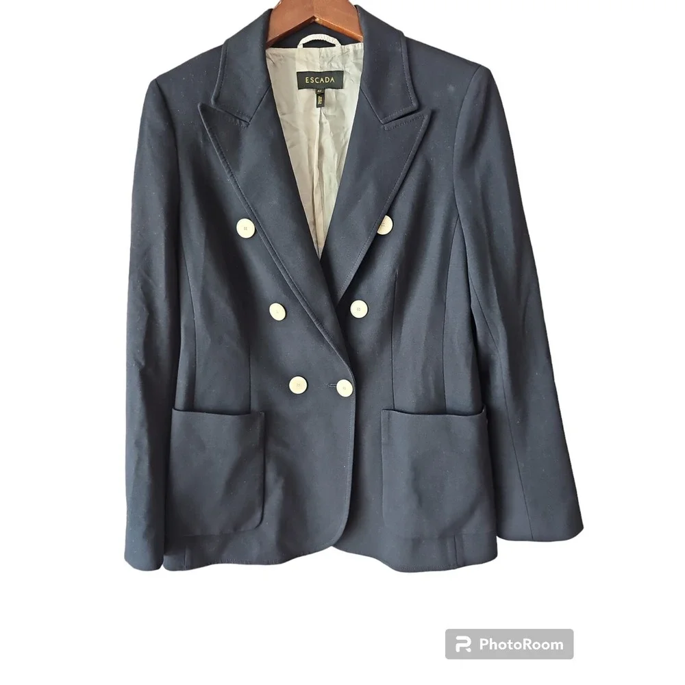 Escada Navy Blue Double Breasted BEVEN Viscose Blend Blazer Size 42 YJ01 - Picture 3 of 9